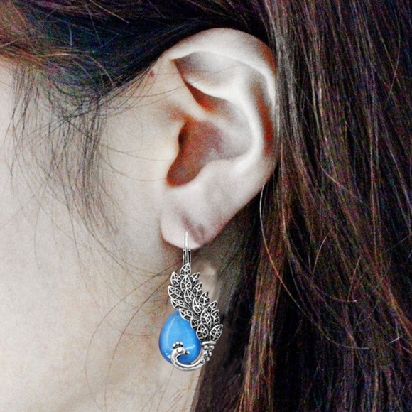 Peacock Earrings with Hatchback Clasp - Picture 2 of 6